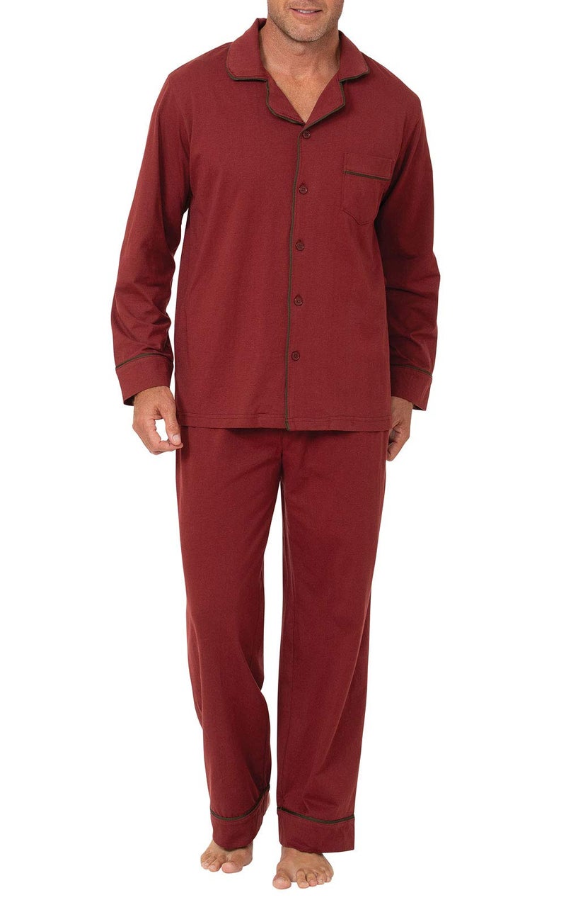 PajamaGram Mens Pajama Set Cotton - Mens PJ Sets, Long Sleeve, Brick, XL - Image 1